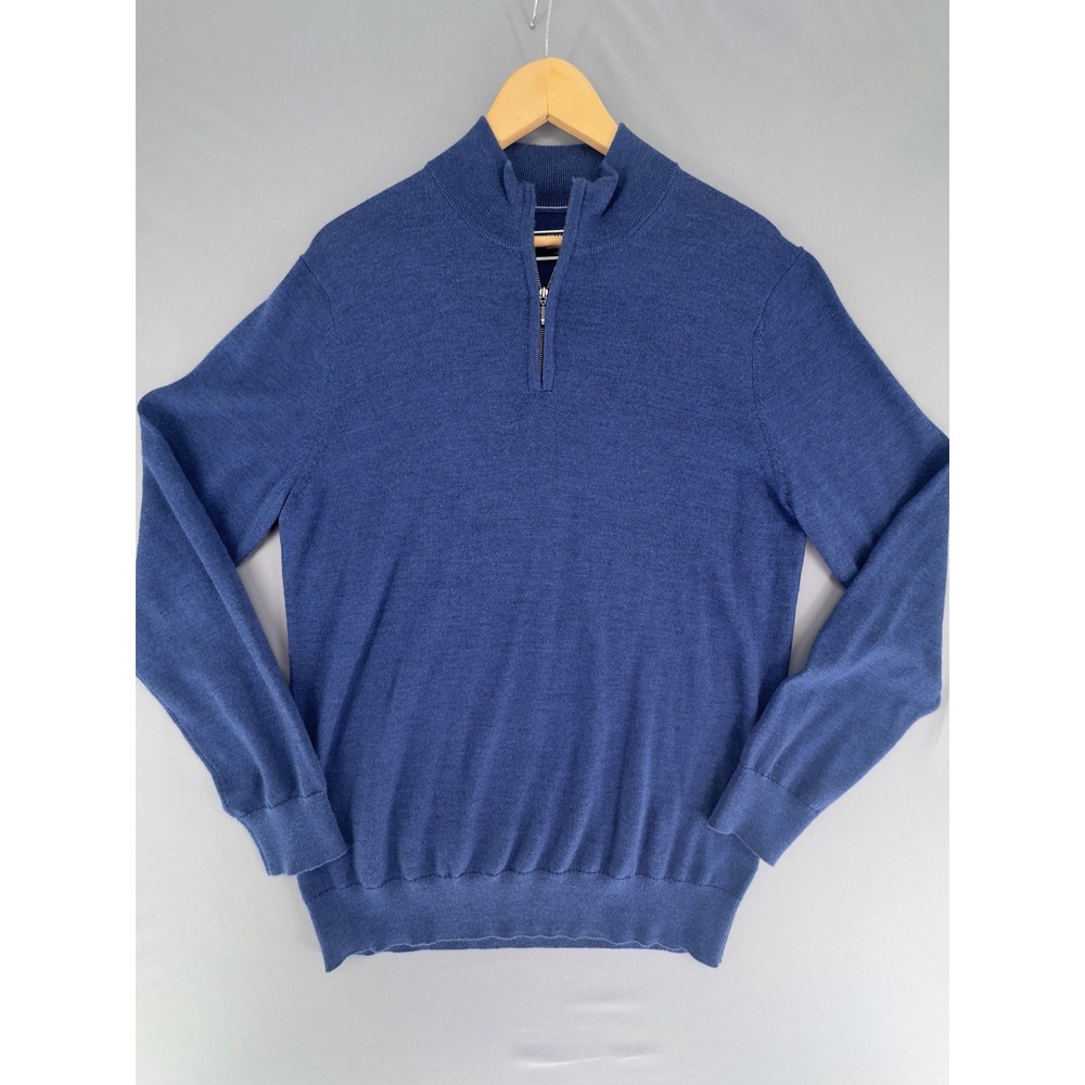 Charles Tyrwhitt Mens Blue 100% Extra Fine Merino Wool Quarter Zip Sweater Med